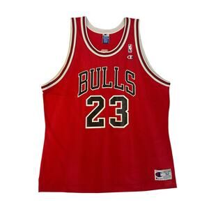 Authentic Champion Red Vintage Michael Jordan 23 Chicago Bulls Jersey Size 52